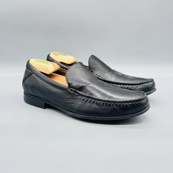 Johnston & Murphy Shoes Mens 10 Black Leather Slip On Loafers Dress Sheepskin - Picture 2 of 10